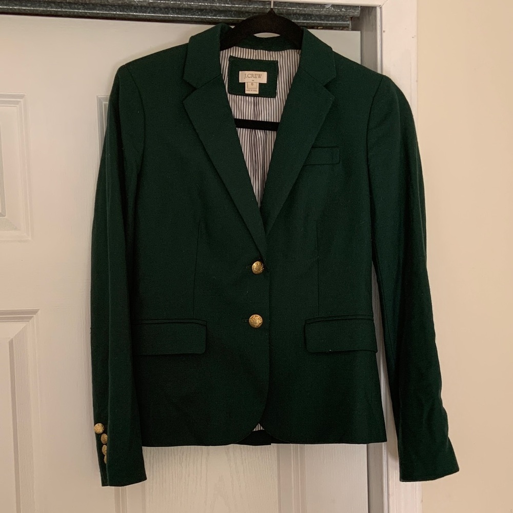 J. Crew Dark Green Tailored Blazer with Gold Buttons